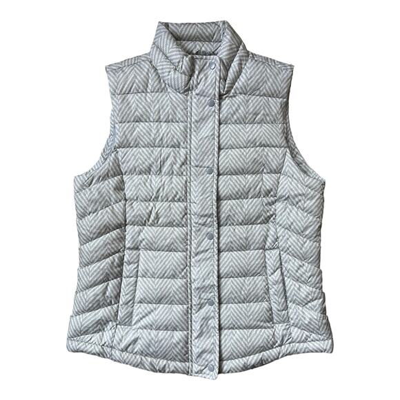 NEW Gap Outlet Cream Gray Herringbone Puffer Vest Zipper Snaps Women's Medium - Picture 1 of 6